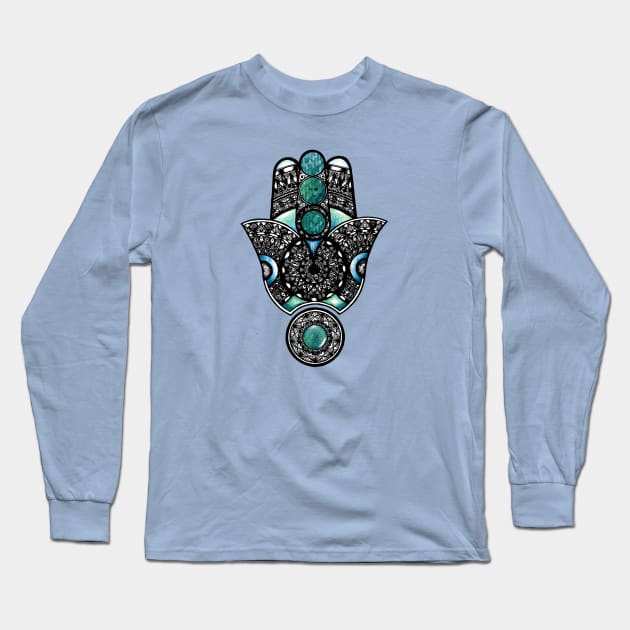 Hamsa blue hand Long Sleeve T-Shirt by Lamink